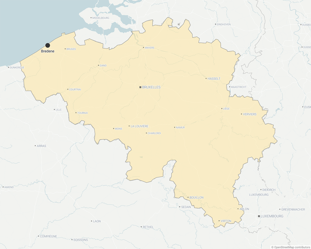 Carte avec localisation de Bredene en Belgique
